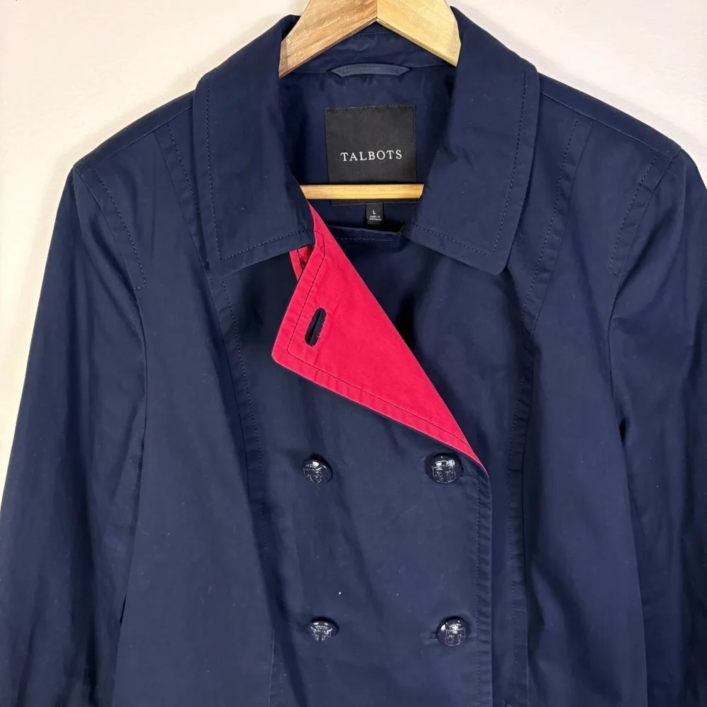 Talbots Navy Blue Cotton Peacoat Jacket Double Breasted Nautical Preppy - Picture 3 of 9